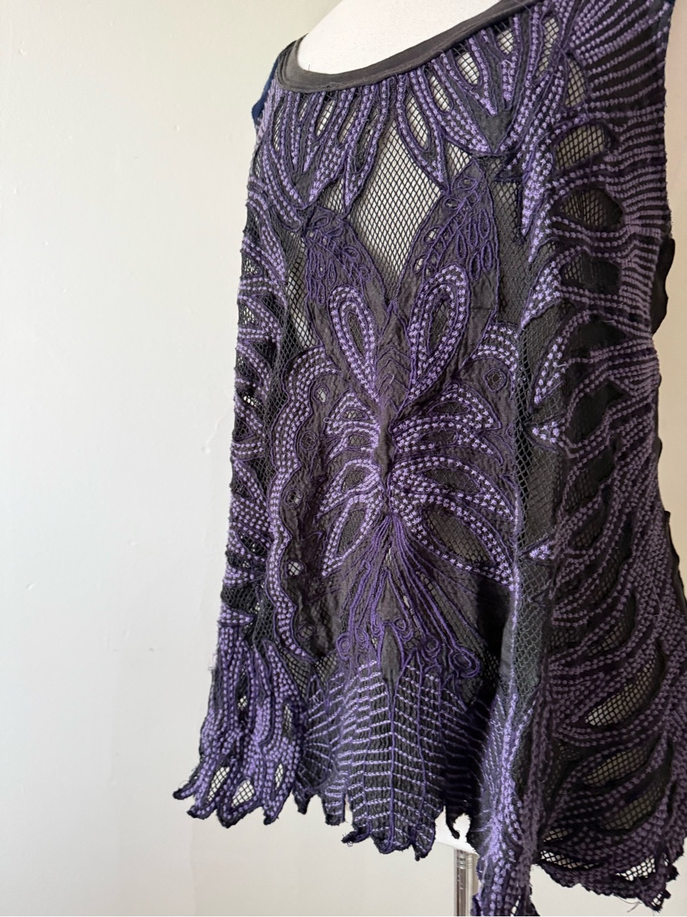 Free People Purple Embroidered Mesh Tank Top | Boho Fairy Grunge Layering Top - Picture 2 of 7